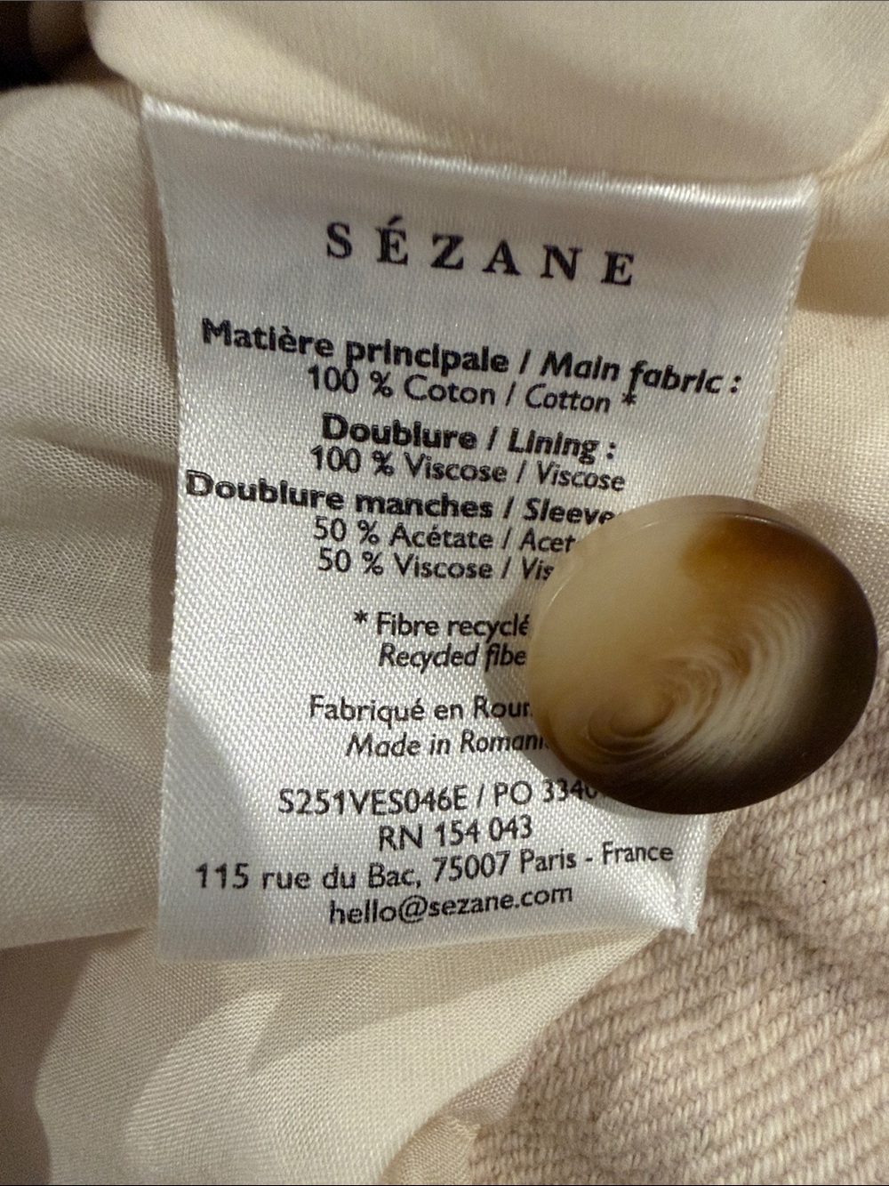 Sezane Nadia Jacket, Mottled Ecru, Size US 14, EU 46 - Picture 4 of 4